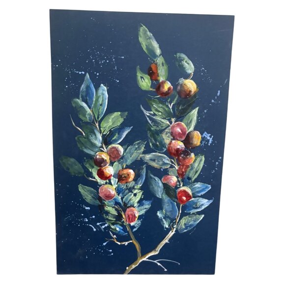 Hand-Painted Botanical Art Canvas Board impressionist 10.5x16" blue green READ - Picture 1 of 9